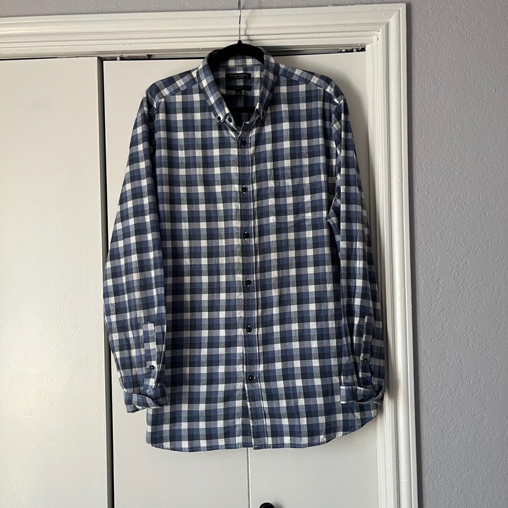 Banana Republic Mens Luxe Flannel Shirt‎ XL Slim Fit Blue Plaid